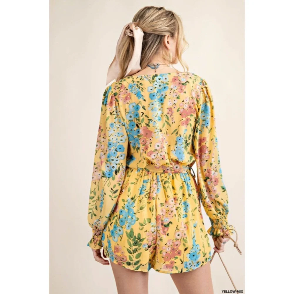SOLD OUT Yellow Multi Floral Print Chiffon Button Pocket Women's Spring Summer - Picture 6 of 6